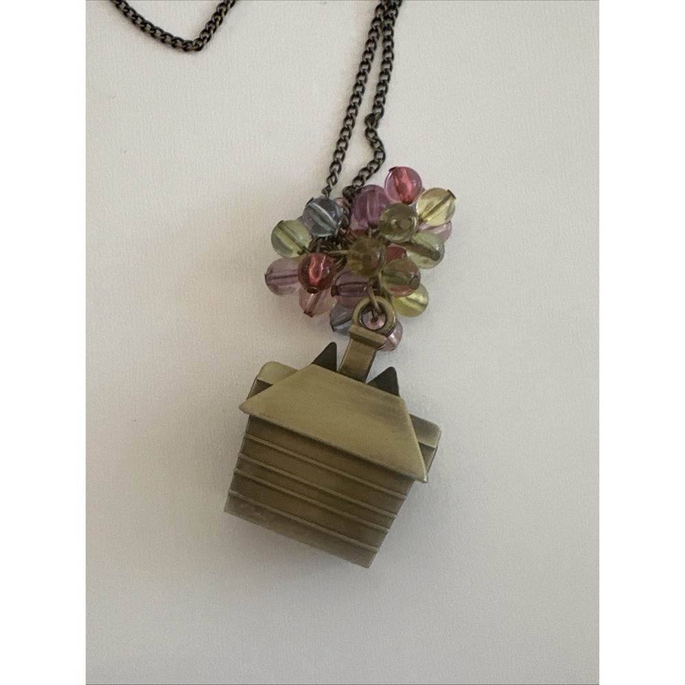 Disney Pixar UP Carl's Balloon House Pendant Necklace Brass Glass Women's Chain - Picture 4 of 5
